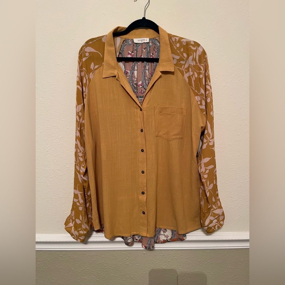 Umgee Boho Mustard and Floral Blouse